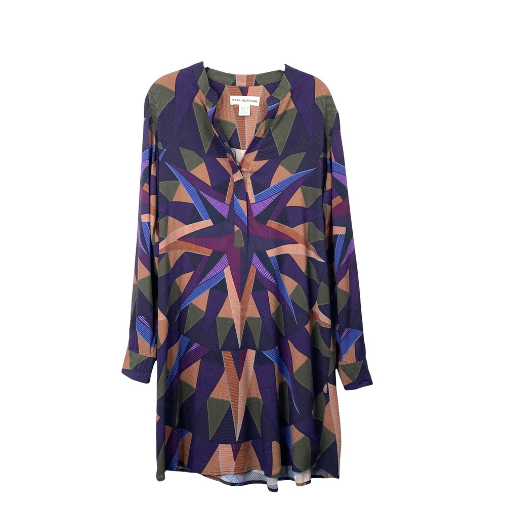 MARA HOFFMAN Compass‎ geometric kaleidoscope print dress Size L artsy boho - Picture 2 of 8